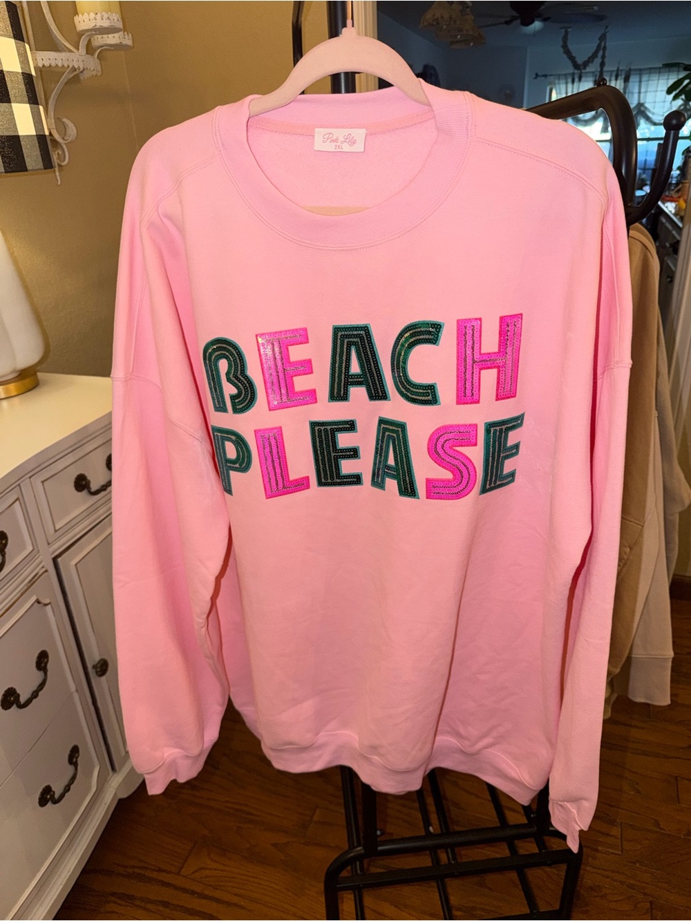 Pink Lily Pink NWOT "Beach Please" Sequin Sweatshirt 2X/XXL